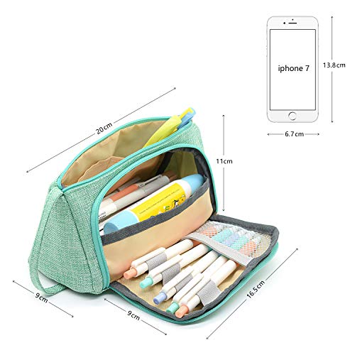 Mokani Pencil Case, Big Capacity Pencil Pen Pouch with Handle, Stationery Bag Supplies Box for Student Office College Middle School High School, Green