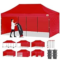 ABCCANOPY Heavy Duty Ez Pop up Canopy Tent with Sidewalls 10x20, Red
