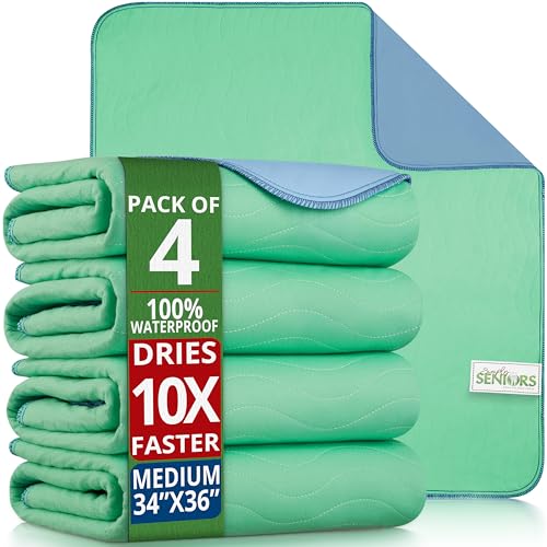Protector de Cama Pañal Adulto Lavable Impermeable 86x91 cm (34x36) – 4 Almohadillas Absorbentes para Incontinencia y Orina - Personas Mayores con Discapacidad Encamadas o Demencia – Perros y Mascotas