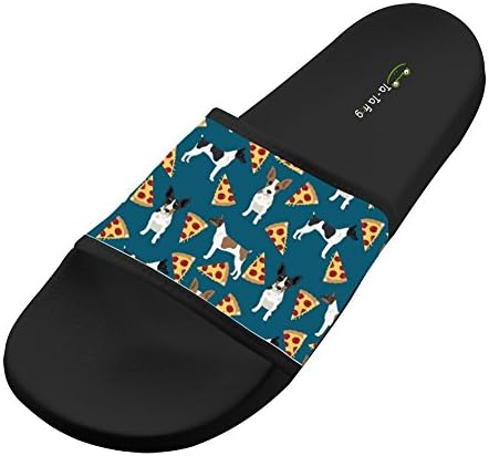 Kifoot Dog Pizza Pattern Fashion Non Slip Indoor &amp; Outdoor Slippers Black 10 D(M) US