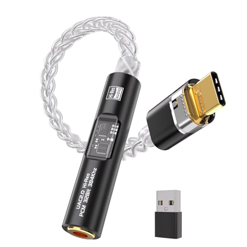 USB C to 3.5mm Audio Adapter with Dual Chip CX31993 MAX97220 DAC & HiFi Amplifier, 8-Strand 4N Single Crystal Silver-Plated Copper Cable,USBC to Headphones Aux Dongle for Android iPhone PC Mac (Black)