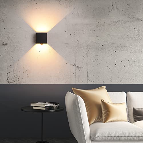 Pack of 2 LED Wall Light Indoor/Outdoor with Motion Sensor, 12 W, 3000 K Warm White Wall Lamp, IP 65 Waterproof Outdoor Wall Light, Modern Outdoor Wall Lighting with Up and Down Adjustable Beam Angle, Black