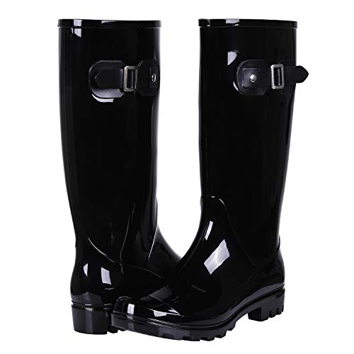 Women's Knee High Rain Boots Narrow Calf Fashion Waterproof Tall