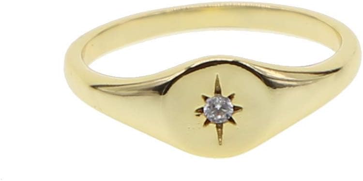 ATJMLADYJEWELRY Simple Jewelry Gold Plated Women Finger Jewelry Star Starburst Signet Ring