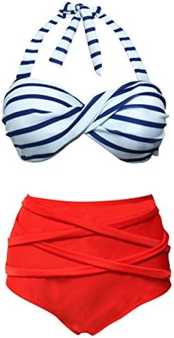 Scodi Women's Fashion Vintage High Waisted 2 Pieces Bikini Swimwear Swimsuits