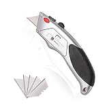 ORIENTOOLS Utility Knife Auto-Load Box Cutter Heavy Duty, Retractable 3 Position, Blade Storage with 6 Blades, Rubber Grip Handle (1-Pack)