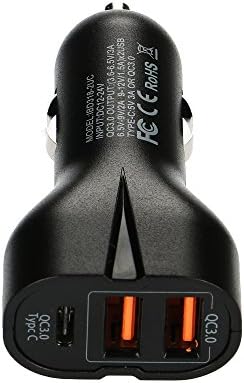 Car Charger Qualcomm Quick Charge QC 3.0 Technology | 2 USB Ports + One Type-C Port Fast Charger Plus FREE Type C CABLE. Ports for iPhone Samsung Nokia Nexus 5X 6P More USB Type-C Devices