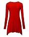 Lock and Love WT953 Womens Round Neck Long Sleeve Rib Trapeze Tunic Top L Red