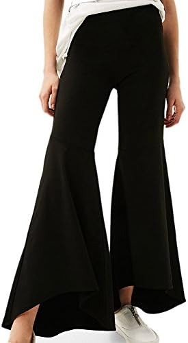 Hengguang Women's Low Waist Wide Leg Long Bell Bottom Flared Pants Black L