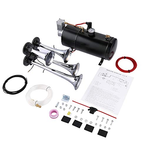 150DB Super Loud Train Horns kit for Trucks, 4 Air Horn Trumpet for Car Truck Train Van Boat, with 120 PSI 12V Compressor and Gauge (120 PSI 12V -Black) - Thumbnail 6