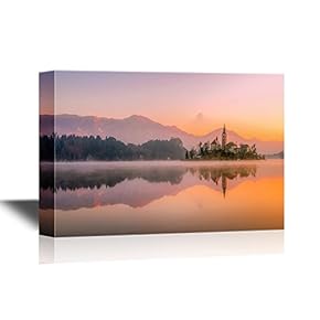 Canvas Wall Art - The Panorama of Slovenia Island in Sunrise - Gallery Wrap Modern Home Art | Ready to Hang - 12x18 inches