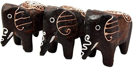 BALIKRAFTHand Made Wood Artisans Gajah Koler Javanese Elephant Family Miniature Figurine Set 2" L