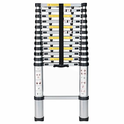 GOOD LIFE 12.5 FT EN131 Professional Folding Aluminum Lightweight Multi Purpose Telescoping Ladder Finger Protection Extension Ladder with Spring Loaded Locking HMI418