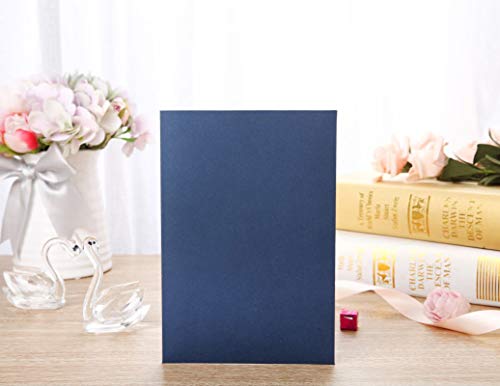 Gold Fortune 50PCS Blue Laser Cut Wedding Invitation Cards Kit with Hollow Flora Favors