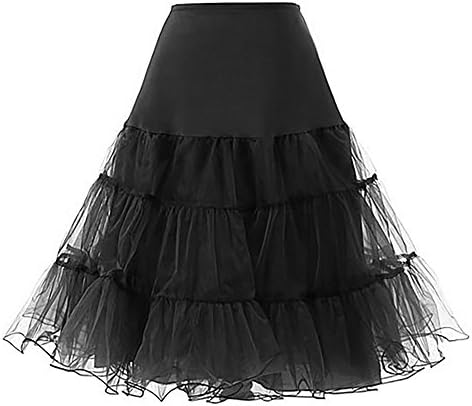 HENCY Women’s A Line Tutu Tulle Party Skirt Elastic LED Light Up Neon 3 Layered Dress Petticoat