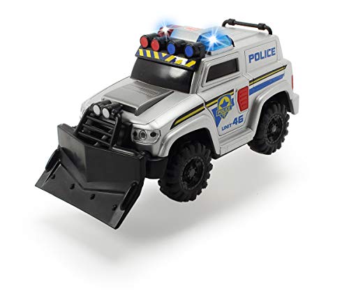 Dickie Toys 203302001 Polizei SUV mit Schiebeschild zum Abnehmen, Polizeiauto, Geländefahrzeug, Spielzeugauto mit Seilwinde, Licht & Sound, inkl. Batterien, 15 cm, ab 3 Jahren