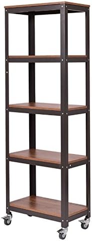 Storage Tower With Wheels 5 Tier Shelving Unit - Industrial Garage Tiered Shelf Utility Organizer - Bundle w Anti-slip Accessory Pad
