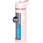 Clearly Filtered Water Bottle | Removes 200+ Contaminants, Double-Wall Insulated Stainless Steel, BPA/BPS Free, Phthalate Free, Filters Flouride Lead Chlorine (20oz, Blush)
