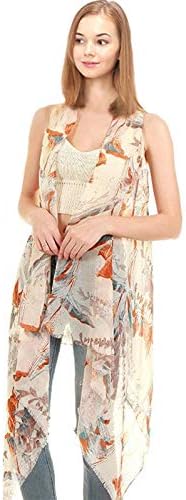 CCFW Various Pattern Printed Long Scarf Vest with Uneven Hem Animal Paisley