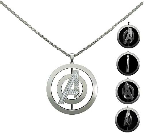 Ajpicture Avengers: Endgame Silver Rotating Logo Necklace Cosplay Accessory Pendant Fashion Costumes Props with Gift Box