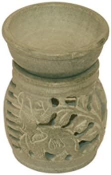 Om Design Elephant Round Stone Oil Burner Diffuser 3.5" Tea Light Candles SD258