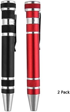 2 Pack DIY 8-in-1 Precision Multi-Tool Screwdriver Pen Style Multifunctional Screwdriver Set Repair Tool Kit Electronics (Red + Black)