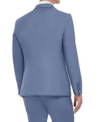 WOMS Men's 3 Piece Slim Fit Suit, Denim Blue