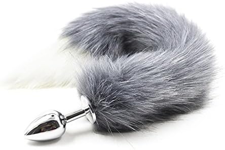 Royskie Stainless Steel A-n-a-l Bu-tt Pl-UG with Soft Wild Fox Tai-Grey&amp;White(Small)