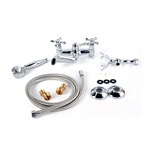 Mochiglory Vintage Brass Bathroom Handle Shower Combo 4.7"-6.12" Centers Clawfoot Bathtub Faucets Mixer Tap Polished Chrome