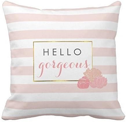 Proven Hello Gorgeous Pink Stripe Blush Peony Floral Decorative Pillow Case 18 x 18 inch