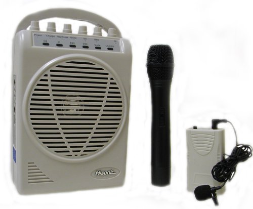 Hisonic HS128MP3 Lithium Rechargeable Battery Wireless Portable PA System with USB & SD Port MP3 Player with Car Cigarette Lighter Cable (HS120B+MP3 Player)