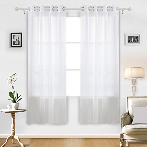 Deconovo Home Decorations Sheer White Curtains Grommet Curtains Voile Curtains Delicate Sheer Curtains for Living Room 52W x 84L Inch White 1 Pair