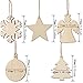 Tatuo 50 Pieces Christmas Wooden Ornaments Wood Snowflake Angel Star Christmas Tree Round Discs Decorations Hanging Embellishments with 50 Pieces Strings