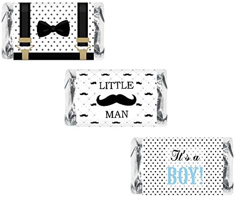 60 Little Man Mini Candy Bar Wrapper, Its a Boy Baby Shower Miniatures Candy Bar Stickers, Birthday Decorations