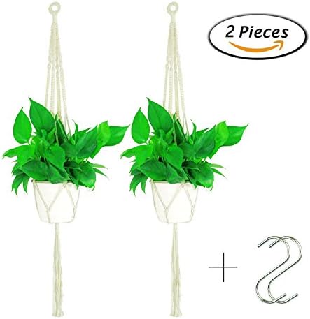 Plant Hanger, Aimotec 2 Pack Plant Holder Macrame Hanging Planter for Indoor Outdoor Decoration with 2 Pack Heavy Duty Steel Hooks 4 Legs 41 Inch