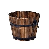 F&U Rustic Wood Whiskey Barrel Planter Box Round Small Wooden Garden Flower Pot
