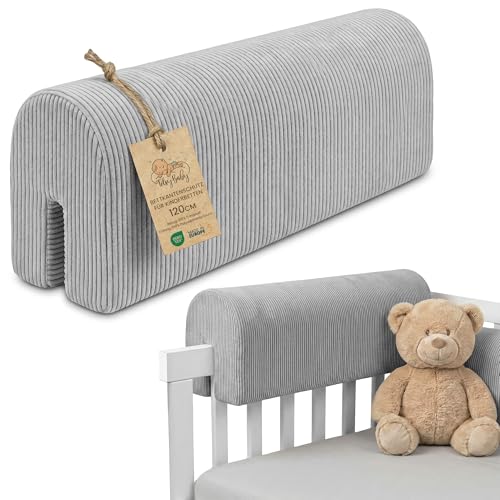 Anti-suffocation Cot Bumper 120 cm – Foam Protection for Changing Cot and Crib for Bed or Crib Edges for Children from 1 to 3 Years Oeko-Tex Corduroy Light Grey B