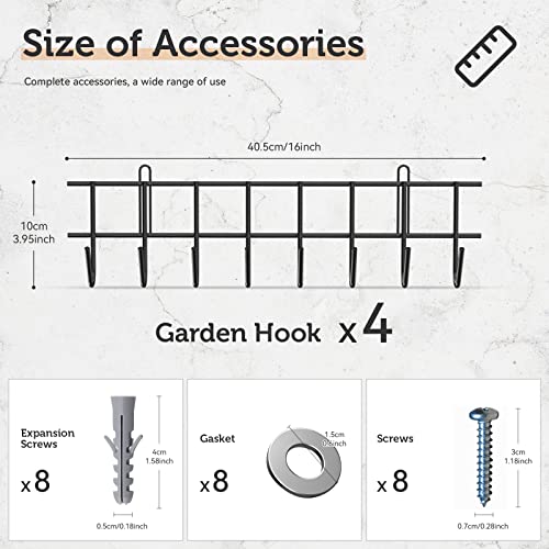 zacurter Garden Tool Rack Garage Tool Organizer Wall Mount Garden Tool Holder Yard Tool Hangers Heavy-Duty Hook Wall Storage Rack Holds Garden Tools, Shovels, Rakes, Hoses, Ropes (64 inches/160cm)