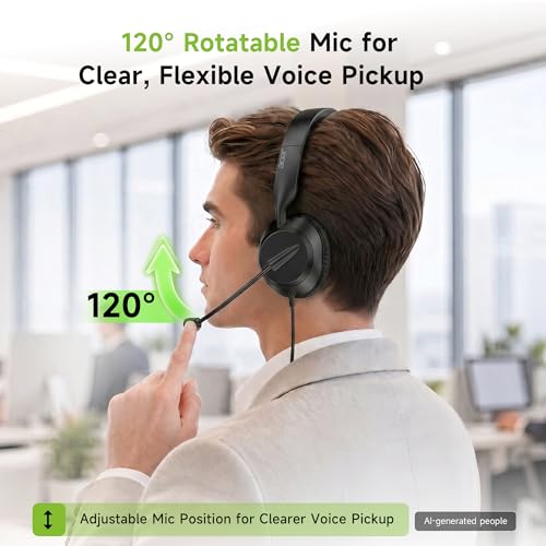 Acer Headset with Microphone for PC - ENC Noise Cancelling Headphones with Mic, Dual USB C Headset with Microphone & USB, 40mm Drivers Wired Headset with Mic for Work, Call Center Headset for Office