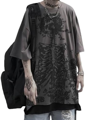 Women Men Y2K Skeleton T Shirt Gothic Skull Graphic Tee Oversized