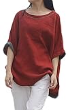 Soojun Women's Casual Loose Batwing Sleeve Cotton Linen Top Blouses
