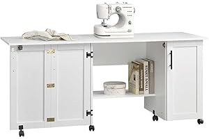 BOWERY HILL Contemporary Engineered Wood Sewing Craft Cart in White