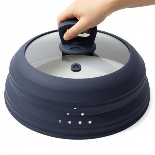 Mikrowellen-Spritzer-Abdeckung, Glas, 26,7 Cm, Mikrowellen-Abdeckung Für Lebensmittel Mit Griff, Zusammenklappbar, Silikon, Mikrowellen-Abdeckung Mit Dampfauslass Für Topfplatte, Schüssel (Grau)