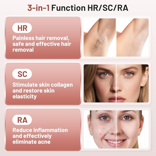 ofottofo IPL Laser Epilator with Cooling Function, 3 in 1 HR/RA/SC IPL Pulsed Light Epilator, 9 Energy Level Laser Hair Removal Home for Women and Men Face Body Bikini