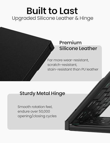 Nillkin Foldable Bluetooth Keyboard Folding with Touchpad & Number Pad, Portable Wireless Full Size Travel Keyboard with Trackpad for PC Laptop iPad Tablets Smartphone, Silicone Leather Cover, Black