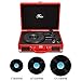 Vinyl Stereo Red Record Player 3 Speed Portable Turntable Suitcase Built in 2 Speakers RCA Line Out AUX Headphone Jack PC Recorder