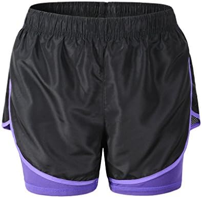 Deargles Woman High Waist Running Yoga Sport Shorts Training Shorts with Lining,2 in 1 Running Shorts Black &amp;Purple M