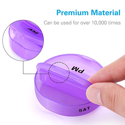 BUG HULL Pill Organizer 2 Times a Day, Weekly Travel Pill Box, 7 Day AM PM Pill Case, Daily Round Medicine Organizer for Vitamins, Fish Oils or Supplement