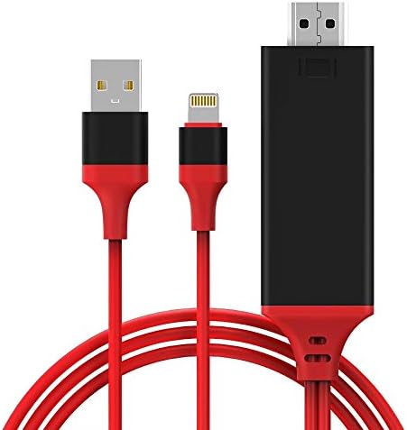 Lightning to HDMI, iPhone to HDMI Cable Lightning Digital AV to HDMI Adapter 6.5ft 1080P HDTV Cable for iPhone8,iPhoneX,iPhone5， iPhone6,iPhone7，iPad,iPod,Plug and Play