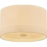 Hudson Valley Lighting Ashland 3-Light Flush Mount | Aged Brass Drum Ceiling Light with White Linen Shade & Etched Diffuser |